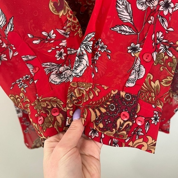 Roaman's Georgette Semi Sheer Longline Floral Blouse Plus Size Flowy Loose 36W - Picture 5 of 10